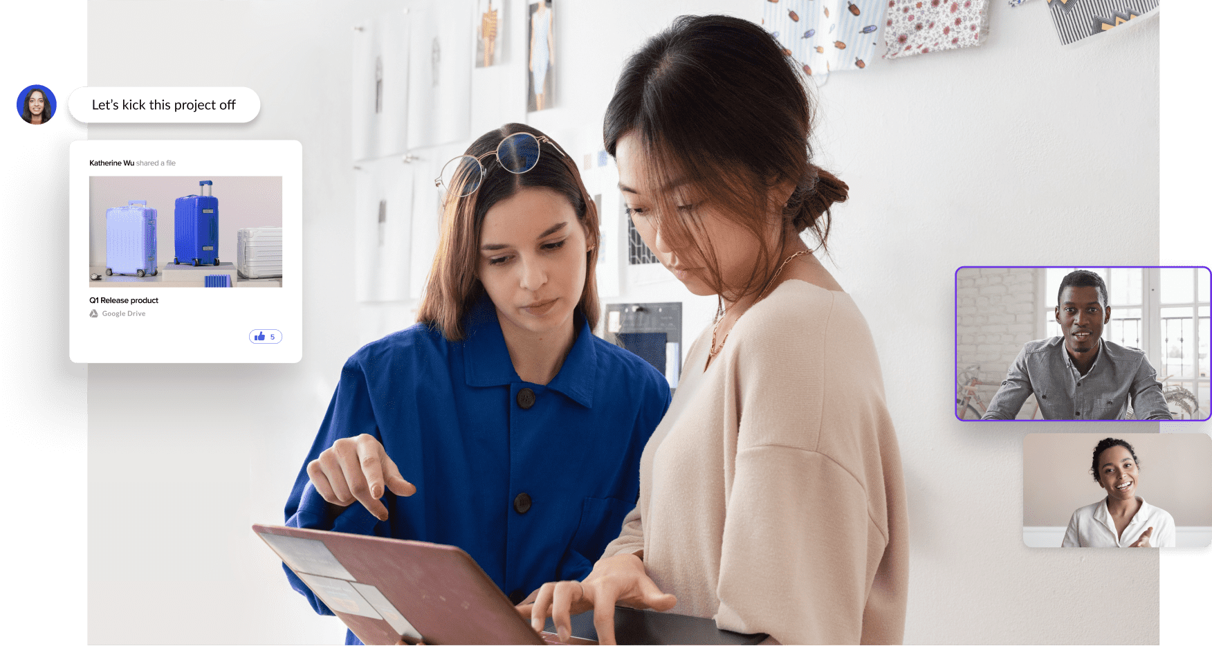 Employees on-site using RingCentral to collaborate with remote team members