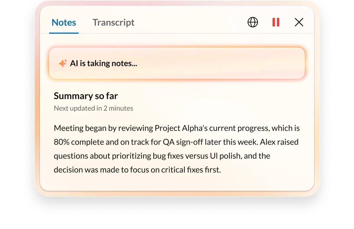 RingCentral AI-powered note-taking interface.