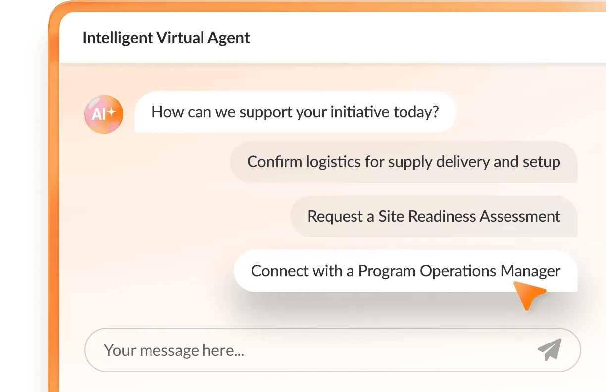 UI showing RingCX intelligent virtual agent (IVA) feature which provides easy prompts for volunteers.