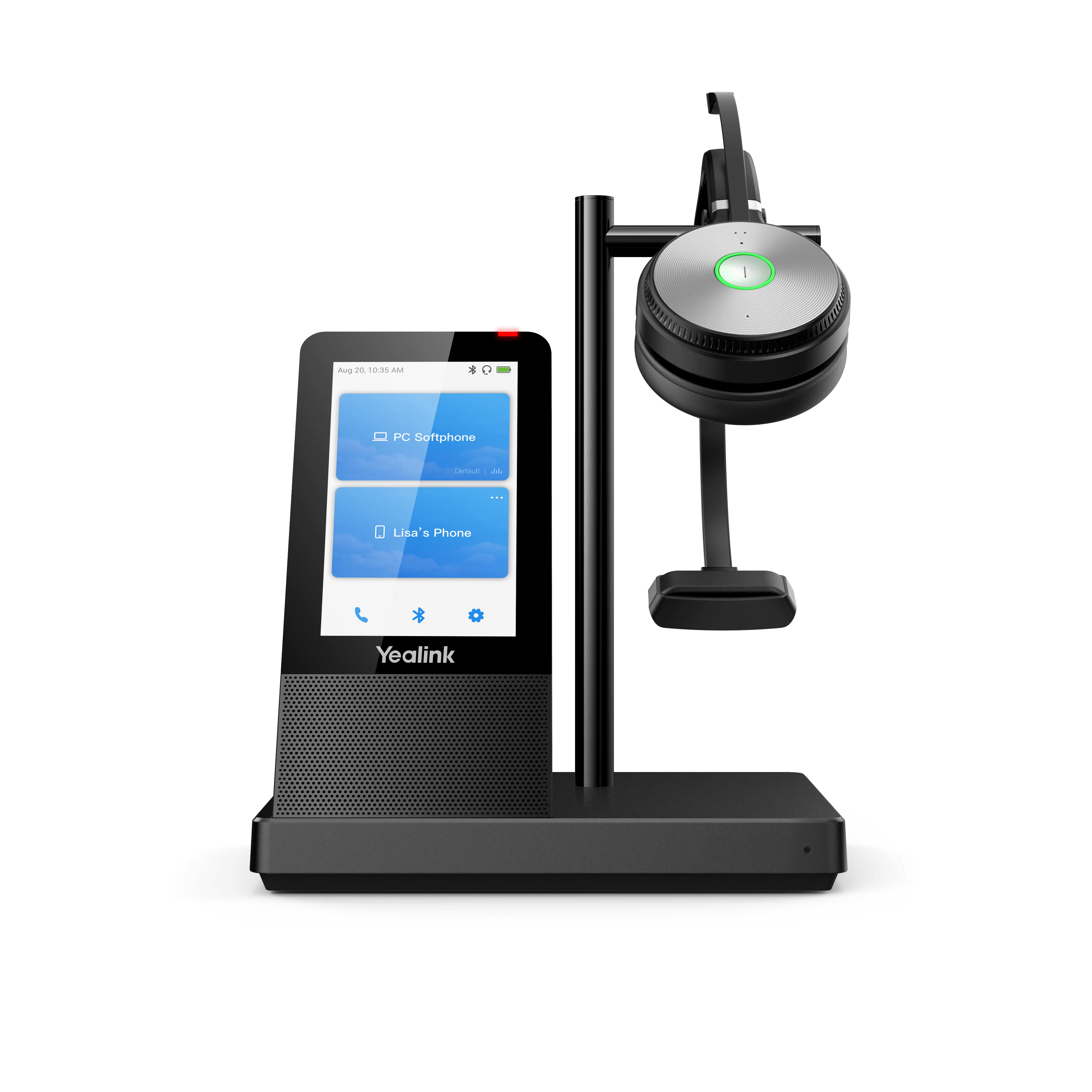 Yealink WH66 headset beside a VoIP phone