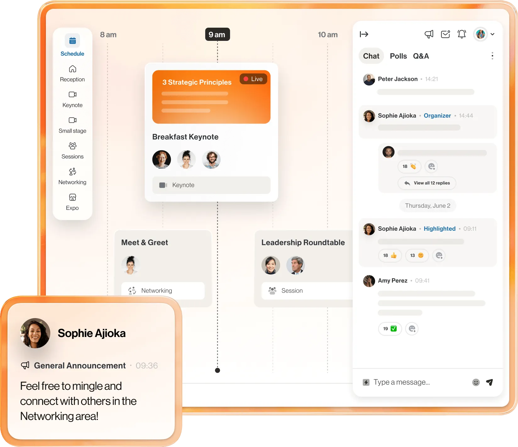 The Schedule feature of the Networking Area seen in RingCentral Events