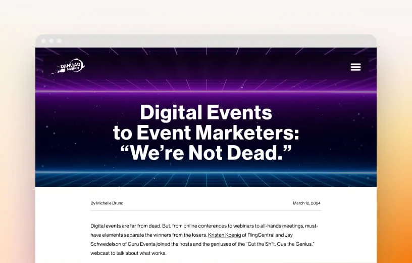 News report entitled: "Digital Events to Event Marketers: "We're Not Dead.""