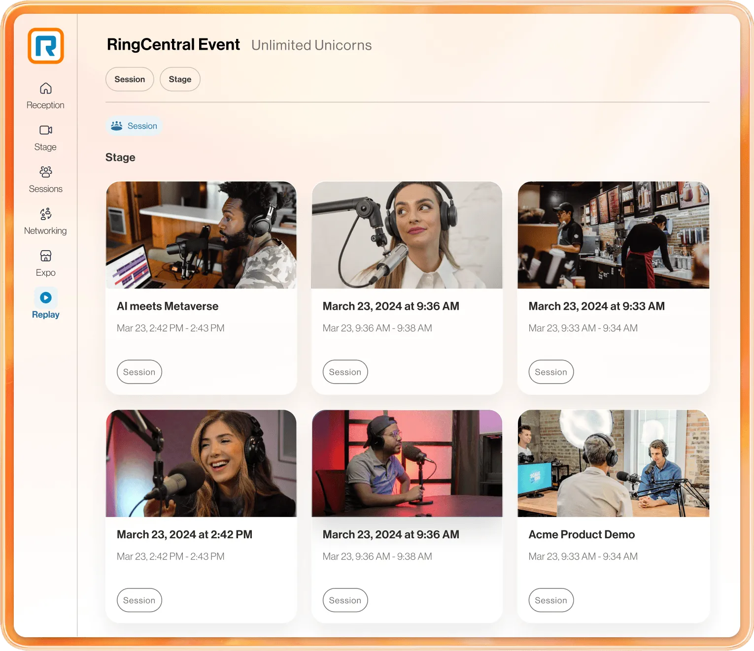 Library of past events attended via RingCentral Events
