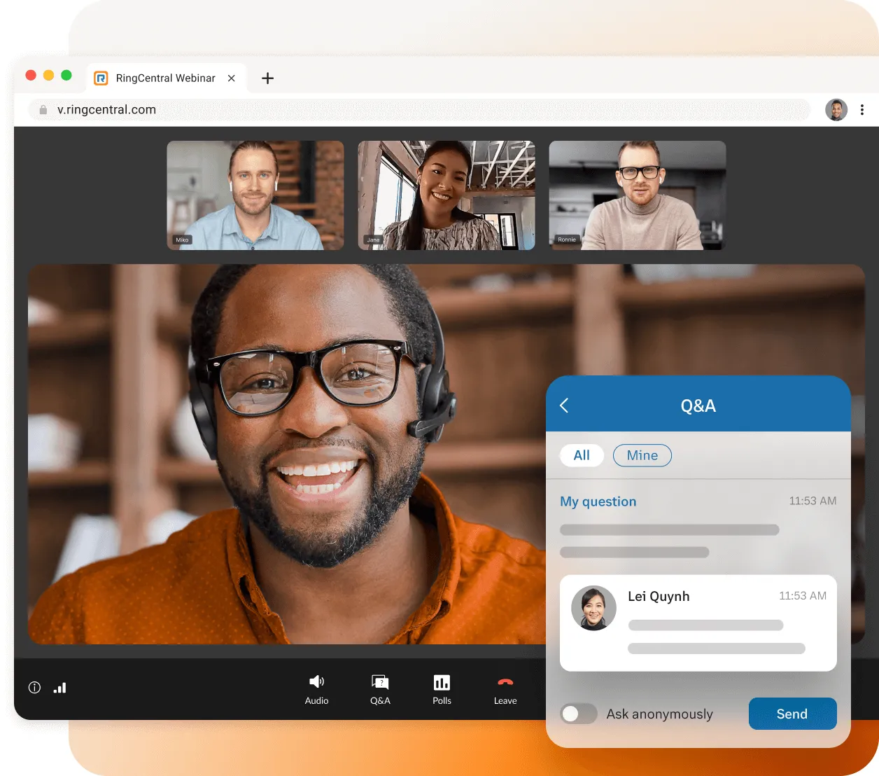 Play Video: An ongoing webinar occuring inside the RingCentral Webinar platform