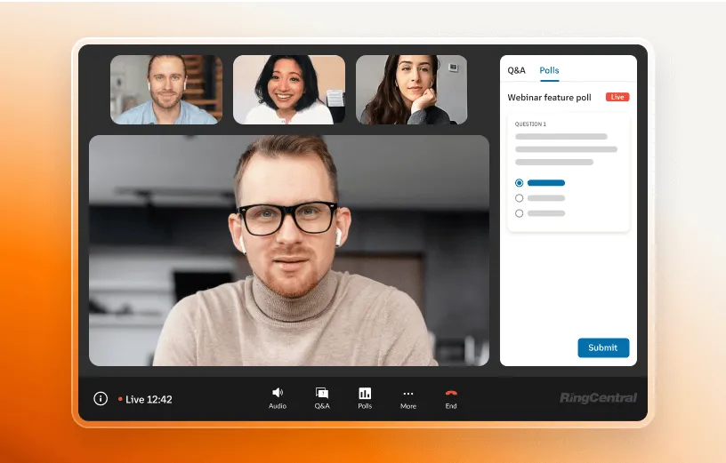 An ongoing poll happening inside the RingCentral Webinar platform