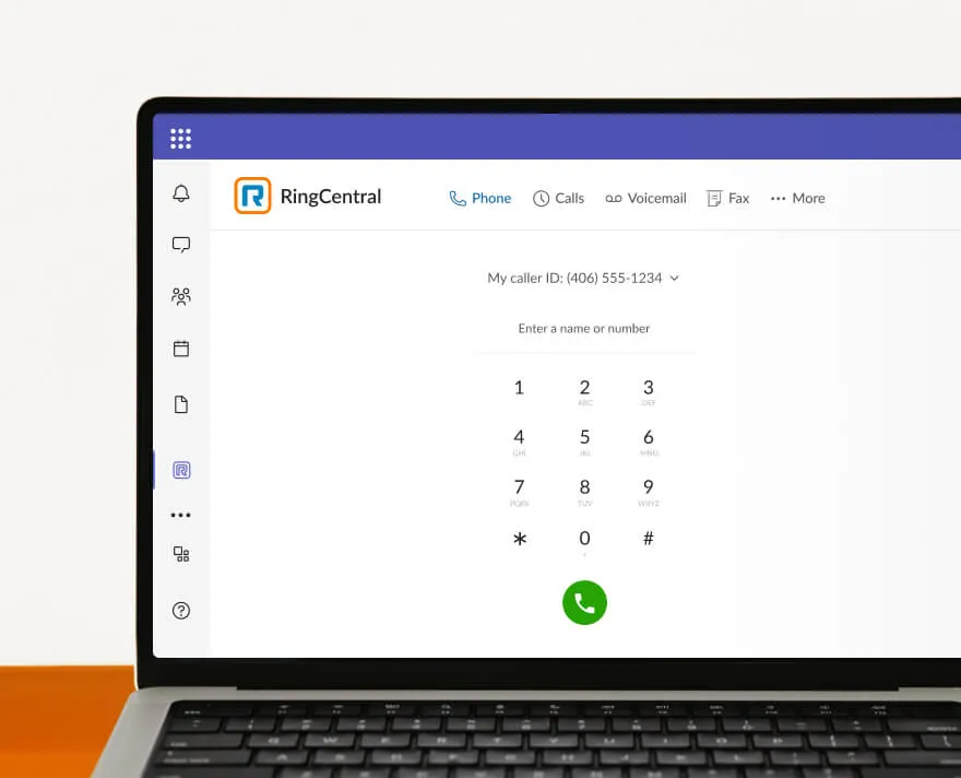 The RingCentral dialpad embedded in the Microsoft Teams dashboard open in a laptop